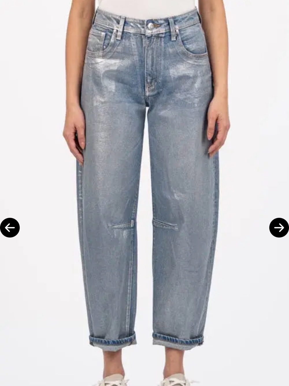 Kut from the Kloth Metallic Silver Ashley Barrel Jeans - Picture 2 of 14